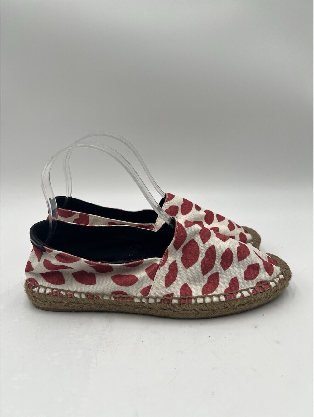 Saint Laurent YSL women's slip-on espadrille flat All Over Red Lips Size 37